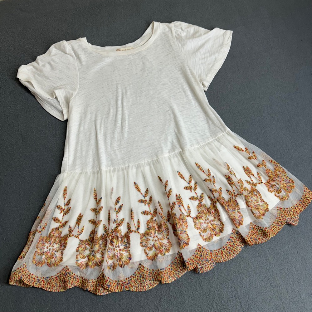 Altar'd State White Top with Multicolor Floral Embroidery